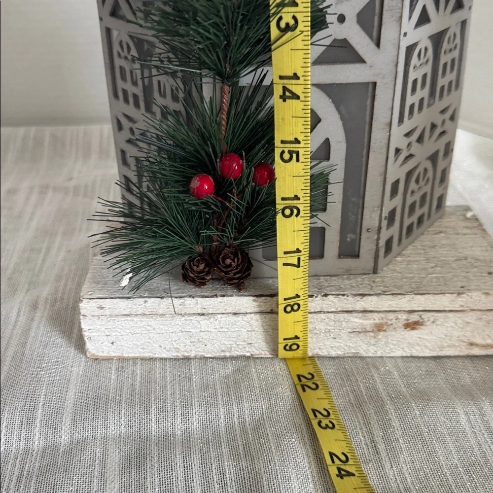 Wooden Church Christmas Decorations lights up white, Gray and Black Pinecone new